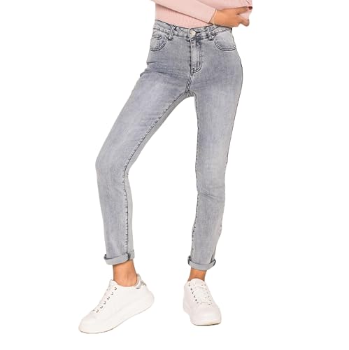 Nina Carter Q1803 Damen High Waist Straight Leg Jeans - Regular Fit Jeanshose mit geradem Beinschnitt Used-Look, Grau-Blau (Q1803-8), XL von Nina Carter