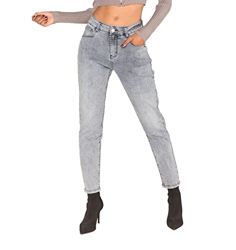 Nina Carter Q1806 Damen Boyfriend Jeanshosen HIGH Waist Used-Look Jeans Waschungseffekt (Grau/Blau (Q1806-8), M) von Nina Carter