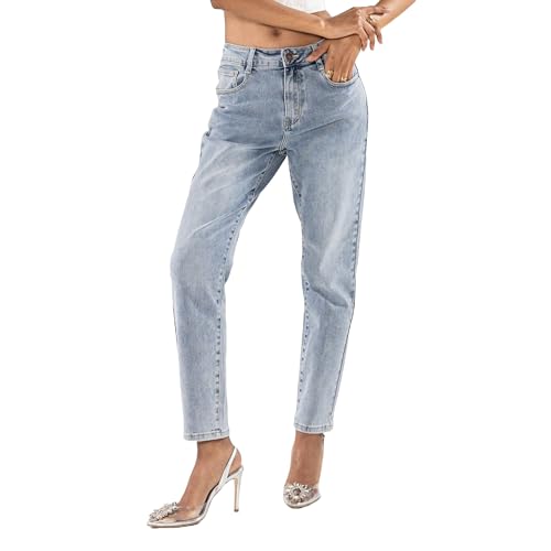 Nina Carter Q1806 Damen Boyfriend Jeanshosen HIGH Waist Used-Look Jeans Waschungseffekt (Hellblau (Q1806C), L) von Nina Carter