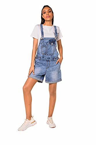 Nina Carter S511 Damen kurze Latzhose Jeans Boyfriend Denim Overall Jumpsuit Used-Look Sommeroverall (M, Blau (S511)) von Nina Carter