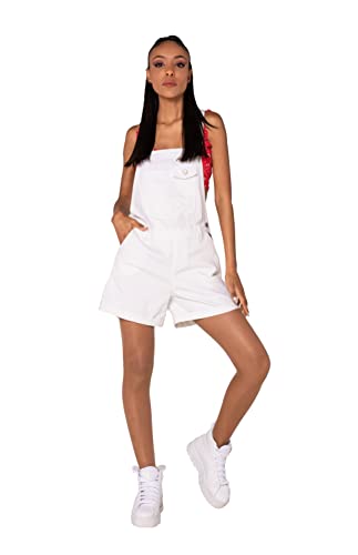 Nina Carter S511 Damen kurze Latzhose Jeans Boyfriend Denim Overall Jumpsuit Used-Look Sommeroverall (M, Weiß (S511-7)) von Nina Carter