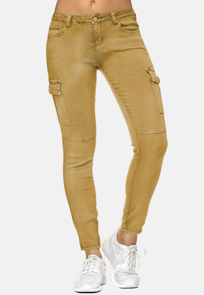 Nina Carter Stoffhose Denim Cargo Stretch Jeans Hose Röhrenjeans (1-tlg) 2222 in Gelb von Nina Carter