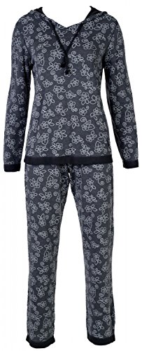 Nina von C Damen Hausanzug Schlafanzug Homewear Kapuze romantischer floraler All - Over Druck, Grösse:L - 40, Farbe:anthrazit von Nina von C