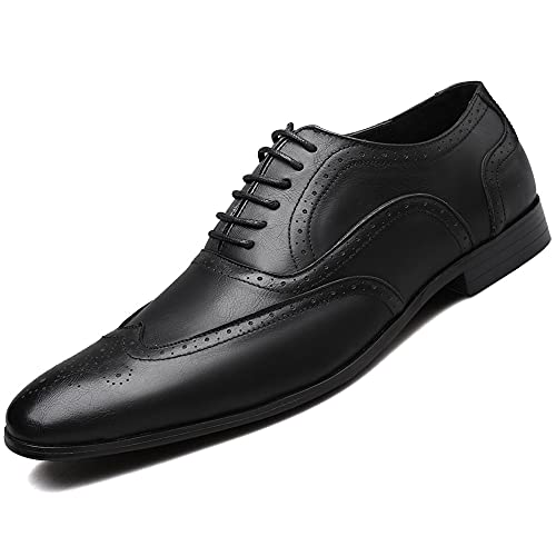 Ninepointninetynine Dress Oxford for Men Lace Up Square Toe Burnished Toe Brogue Wing Tip Oxford Shoes Slip Resistant Low Top Anti-Slip Rubber Sole Non Slip Prom(Color:Schwarz,Size:38 EU) von Ninepointninetynine