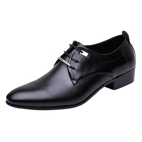 Ninepointninetynine Formal Oxford Shoes for Men Lace Up Pointed Burnished Toe PU Leather Derby Shoes Low Top Block Heel Non Slip Resistant Wedding(Color:Schwarz,Size:46 EU) von Ninepointninetynine