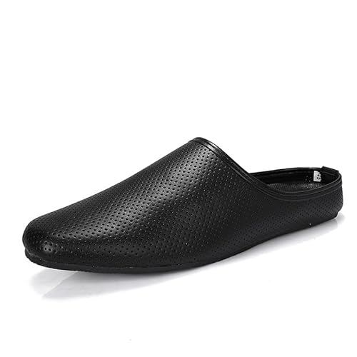 Ninepointninetynine Halbschuhe für Herren, runde Zehenpartie, PU-Leder, perforiert, atmungsaktiv, Halbschuhe, leicht, rutschfest, bequem, klassische Abschlussball-Slip-Ons, Schwarz , 39 1/3 EU von Ninepointninetynine