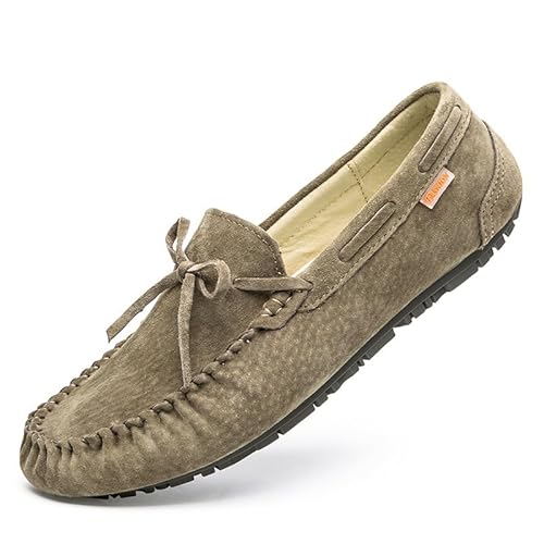 Ninepointninetynine Herren-Loafer-Schuhe, einfarbig, Wildleder, Vamp-Mokassins, Bootsschuhe, flexibel, leicht, rutschfest, Outdoor-Mode, Slip-on (Color : Khaki, Size : 38 EU) von Ninepointninetynine