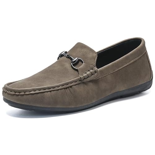 Ninepointninetynine Herren-Halbschuhe, runde Zehenpartie, PU-Leder, Loafer, flexibel, leicht, bequem, Hochzeits-Slipper, khaki, 39 1/3 EU von Ninepointninetynine