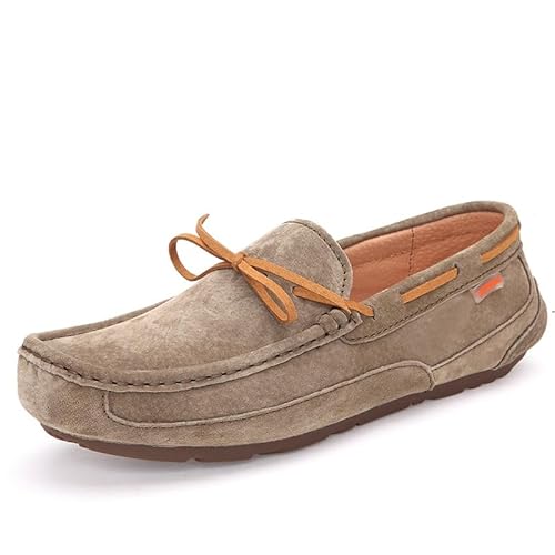 Ninepointninetynine Herren-Halbschuhe, runde Zehenpartie, PU-Leder, Mokassins, Bootsschuhe, flacher Absatz, bequem, widerstandsfähig, klassischer Slipper, khaki, 40 2/3 EU von Ninepointninetynine