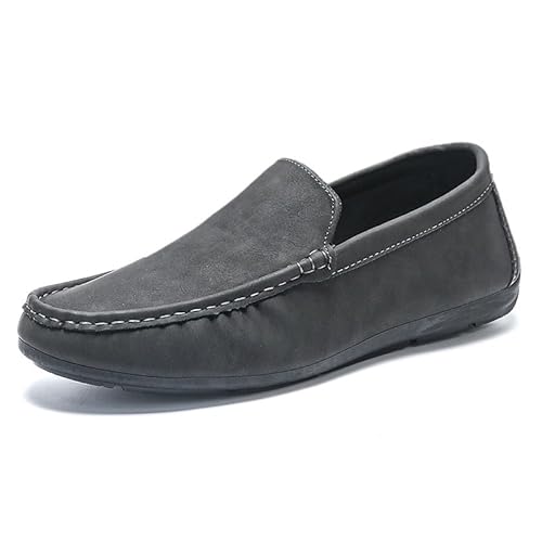 Ninepointninetynine Herren-Halbschuhe, runde Zehenpartie, PU-Leder, flache Ferse, leicht, rutschfest, klassische Hochzeits-Slip-Ons, Grau, 39 1/3 EU von Ninepointninetynine