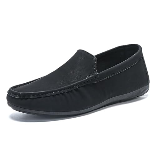 Ninepointninetynine Herren-Halbschuhe, runde Zehenpartie, PU-Leder, flache Ferse, leicht, rutschfest, klassische Hochzeits-Slip-Ons, Schwarz , 39 2/3 EU von Ninepointninetynine