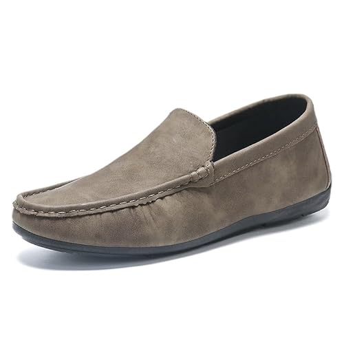 Ninepointninetynine Herren-Halbschuhe, runde Zehenpartie, PU-Leder, flache Ferse, leicht, rutschfest, klassische Hochzeits-Slip-Ons, khaki, 39 1/3 EU von Ninepointninetynine