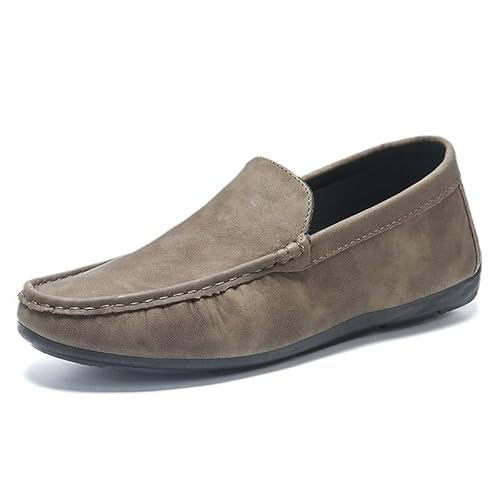 Ninepointninetynine Herren-Halbschuhe, runde Zehenpartie, PU-Leder, flache Ferse, leicht, rutschfest, klassische Hochzeits-Slip-Ons, khaki, 39 2/3 EU von Ninepointninetynine