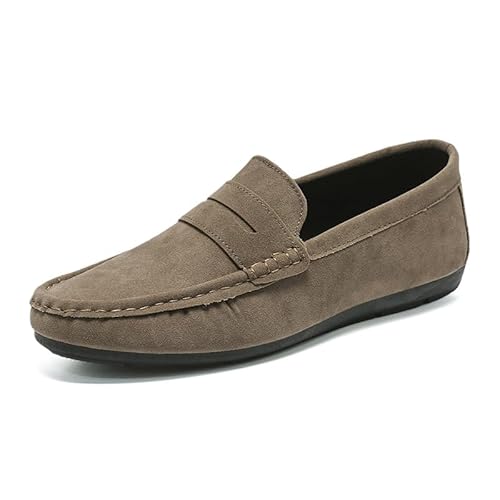 Ninepointninetynine Herren-Halbschuhe, runde Zehenpartie, Wildleder, Vamp Penny, Loafer, bequem, leicht, widerstandsfähig, klassischer Outdoor-Slipper, khaki, 39 2/3 EU von Ninepointninetynine