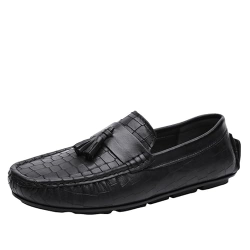 Ninepointninetynine Herren-Halbschuhe, runde Zehenpartie mit Quaste, Leder, Driving-Stil, rutschfest, leicht, flexibel, lässig, Party, Slip-on, Schwarz , 38 2/3 EU von Ninepointninetynine