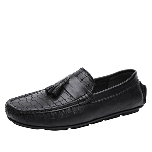 Ninepointninetynine Herren-Halbschuhe, runde Zehenpartie mit Quaste, Leder, Driving-Stil, rutschfest, leicht, flexibel, lässig, Party, Slip-on, Schwarz , 42 1/3 EU von Ninepointninetynine