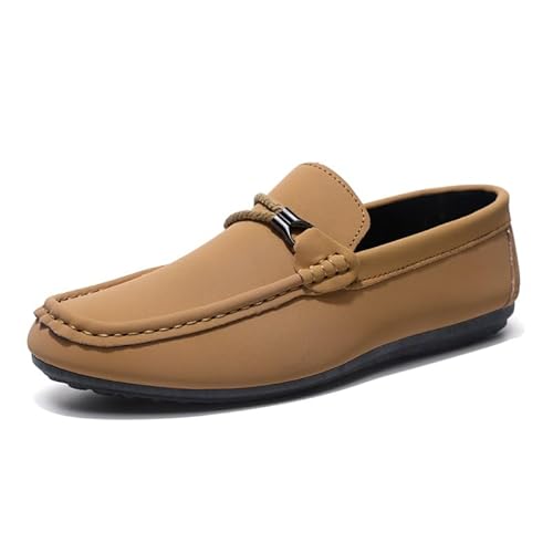 Ninepointninetynine Herren-Loafer, quadratische Zehenpartie, Kunstleder, Schürze, Zehe, Mokassins, Schuhe, Flacher Absatz, rutschfest, leicht, Abschlussball, modisch, Slip-on (Color : Khaki, Size : von Ninepointninetynine