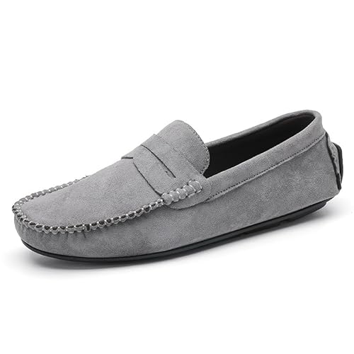 Ninepointninetynine Herren-Loafer, runde Zehenpartie, Wildleder, Vamp-Penny-Slipper, rutschfest, bequem, leicht, for Hochzeit, Abschlussball(Color:Grey,Size:39 EU) von Ninepointninetynine