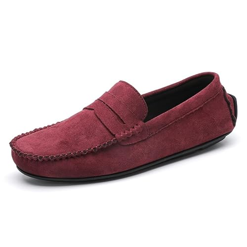 Ninepointninetynine Herren-Loafer, runde Zehenpartie, Wildleder, Vamp-Penny-Slipper, rutschfest, bequem, leicht, for Hochzeit, Abschlussball(Color:Red Wine,Size:40 EU) von Ninepointninetynine