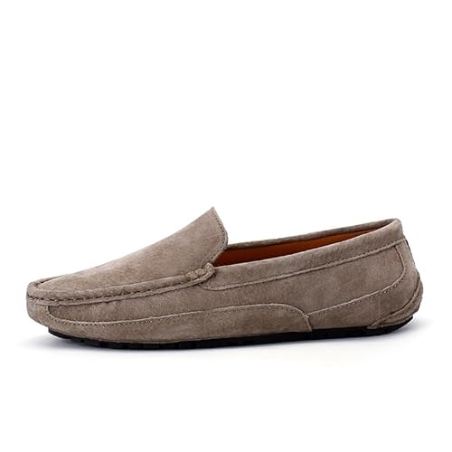 Ninepointninetynine Herren-Loafer-Schuh, einfarbig, runde Zehenpartie, Wildleder-Vamp-Mokassins, leicht, widerstandsfähig, flexibel, klassischer Walking-Slipper (Color : Khaki, Size : 38 EU) von Ninepointninetynine