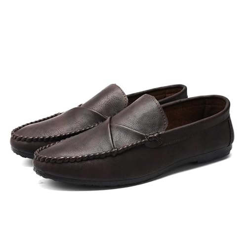 Ninepointninetynine Herren-Loafer-Schuh, runde Zehenpartie, Kunstleder-Loafer-Schuhe, leicht, rutschfest, Flacher Absatz, Abschlussball, Hochzeit, Slip-on (Color : Braun, Size : 41 EU) von Ninepointninetynine