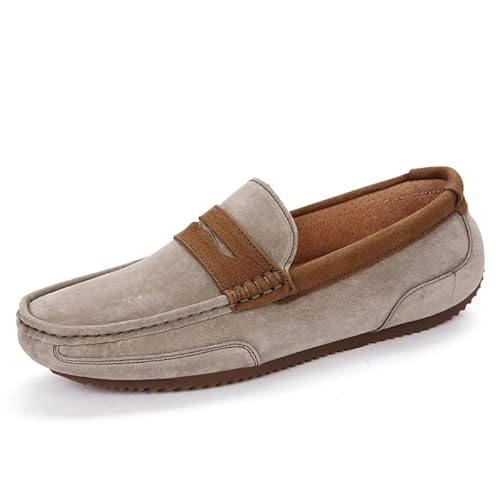 Ninepointninetynine Herren-Loafer-Schuh, runder Zehenbereich, Kunstleder, Patchwork, Wildleder, Vamp-Penny-Loafer, Flacher Absatz, rutschfest, rutschfest, lässig, for Hochzeiten (Color : Khaki, Size von Ninepointninetynine