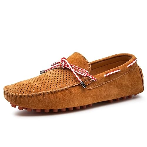 Ninepointninetynine Herren-Loafer-Schuhe, Wildleder, Vamp, Fahr-Mokassins, Bootsschuhe, bequem, Flacher Absatz, leicht, for Gehen, lässig, Slip-on (Color : Khaki Perforated, Size : 40 EU) von Ninepointninetynine