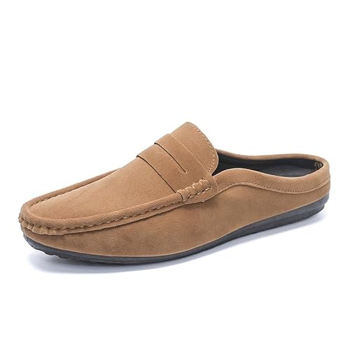 Ninepointninetynine Herren-Loafer-Schuhe, runde Zehenpartie, Wildleder, Vamp-Penny-Halb-Loafer-Schuhe, bequem, rutschfest, Flacher Absatz, lässiger Abschlussball, Slip-on (Color : Khaki, Size : 43 E von Ninepointninetynine