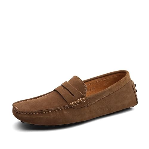 Ninepointninetynine Herren-Slipper mit quadratischer Zehenpartie, Nubukleder, leicht, rutschfest, bequem, klassisch, lässig, zum Reinschlüpfen, khaki, 39 1/3 EU von Ninepointninetynine