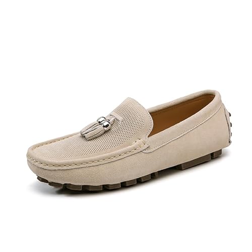 Ninepointninetynine Herren-Slipper mit runder Zehenpartie, Kunstleder mit Quaste, Driving-Stil, Loafer, flexibel, bequem, widerstandsfähig, für den Außenbereich, Abschlussball, khaki, 39 2/3 EU von Ninepointninetynine