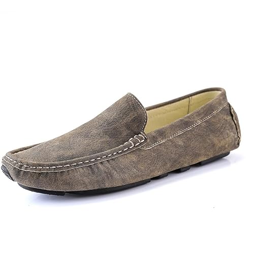 Ninepointninetynine Herren-Slipper mit runder Zehenpartie, Leder, Driving-Stil, bequem, rutschfest, flexibel, klassische Slip-Ons, khaki, 41 1/3 EU von Ninepointninetynine