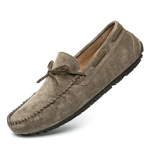 Ninepointninetynine Herren-Slipper mit runder Zehenpartie, Wildleder, Vamp Bootsschuhe, Mokassins, Schuhe, rutschfest, bequem, widerstandsfähig, klassisch, Hochzeits-Slipper, khaki, 40 2/3 EU von Ninepointninetynine