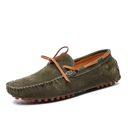 Ninepointninetynine Herren-Slipper mit runder Zehenpartie, Wildleder, Vamp Driving Loafers, Bootsschuhe, bequem, leicht, rutschfest, Abschlussball, Hochzeit, Slip-on, khaki, 39 2/3 EU von Ninepointninetynine