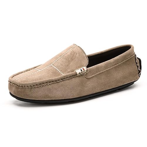 Ninepointninetynine Herren-Slipper mit runder Zehenpartie, Wildleder, Vamp Leder, rutschfest, bequem, flacher Absatz, Party, Outdoor, Slipper, khaki, 39 1/3 EU von Ninepointninetynine