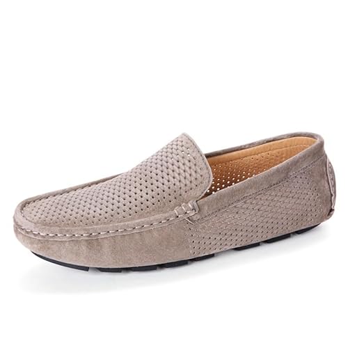 Ninepointninetynine Herren-Slipper mit runder Zehenpartie, Wildleder, perforiert, Driving-Stil, Loafer, flexibel, rutschfest, rutschfest, Partymode, khaki, 38 2/3 EU von Ninepointninetynine