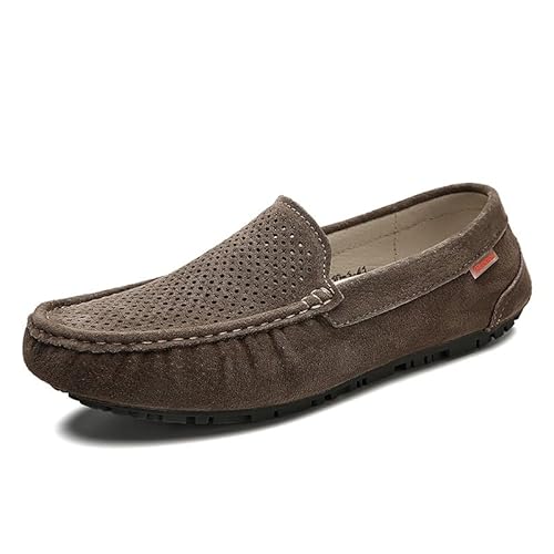 Ninepointninetynine Herren-Slipper mit runder Zehenpartie, atmungsaktiv, Wildleder, Vamp Fahrschuhe, flexibel, rutschfest, für Abschlussball, Walking, Slip-on, Deep Khaki, 38 2/3 EU von Ninepointninetynine