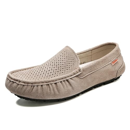 Ninepointninetynine Herren-Slipper mit runder Zehenpartie, atmungsaktiv, Wildleder, Vamp Fahrschuhe, flexibel, rutschfest, für Abschlussball, Walking, Slip-on, khaki, 39 2/3 EU von Ninepointninetynine