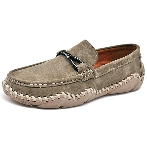 Ninepointninetynine Herren-Slipper mit runder Zehenpartie, einfarbig, Wildleder, bequem, widerstandsfähig, rutschfest, Hochzeit, lässig, zum Reinschlüpfen, khaki, 39 1/3 EU von Ninepointninetynine