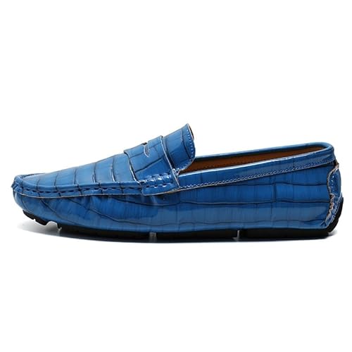 Ninepointninetynine Herren-Slipper mit runder Zehenpartie, kariert, veganes Leder, Penny-Laufschuhe, flexibel, rutschfest, für Spaziergänge, Hochzeit, Slip-on, blau, 39 1/3 EU von Ninepointninetynine