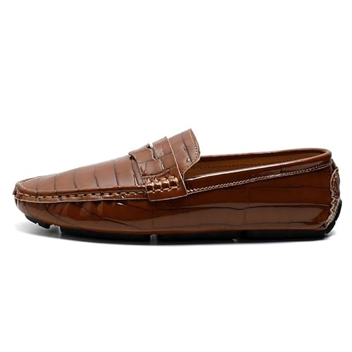 Ninepointninetynine Herren-Slipper mit runder Zehenpartie, kariert, veganes Leder, Penny-Laufschuhe, flexibel, rutschfest, für Spaziergänge, Hochzeit, Slip-on, braun, 40 2/3 EU von Ninepointninetynine