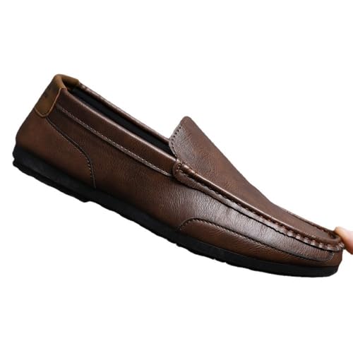 Ninepointninetynine Herren-Slipper mit runder Zehenpartie, veganes Leder, rutschfest, leicht, für Abschlussball, braun, 39 1/3 EU von Ninepointninetynine