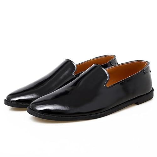 Ninepointninetynine Herren-Slipper mit spitzem Zehenbereich, einfarbig, PU-Leder, Smoking-Schuhe, flexibel, bequem, leicht, lässig, modisch, Schwarz , 38 2/3 EU von Ninepointninetynine