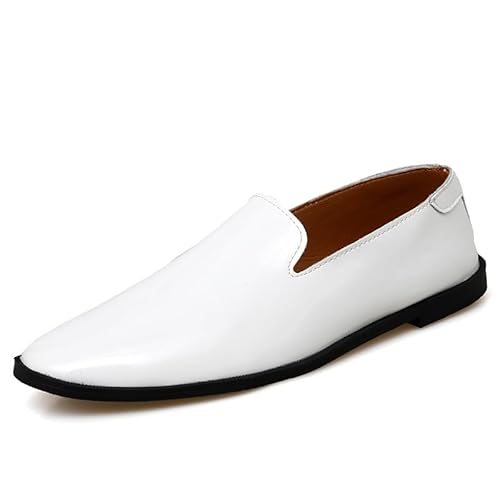 Ninepointninetynine Herren-Slipper mit spitzem Zehenbereich, einfarbig, PU-Leder, Smoking-Schuhe, flexibel, bequem, leicht, lässig, modisch, weiß, 39 1/3 EU von Ninepointninetynine