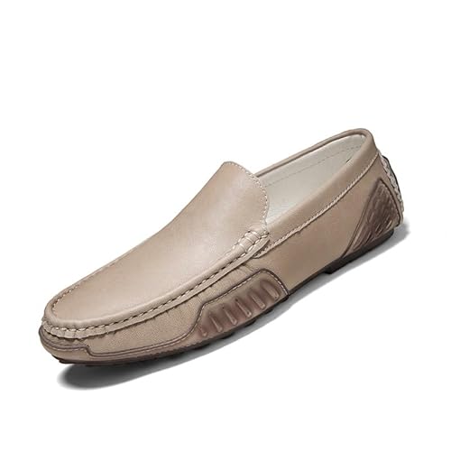 Ninepointninetynine Loafer for Herren, runde Zehenpartie, Kunstleder, Fahrstil, Loafer, Flacher Absatz, flexibel, bequem, Party-Slipper (Color : Khaki, Size : 39 EU) von Ninepointninetynine