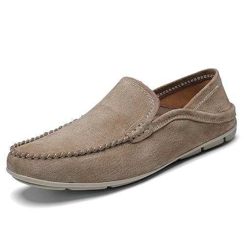 Ninepointninetynine Loafer for Herren, runde Zehenpartie, Wildleder, Vamp-Schürze, Loafer-Schuhe, rutschfest, flexibel, Flacher Absatz, Klassische Outdoor-Slipper (Color : Khaki, Size : 38 EU) von Ninepointninetynine