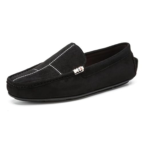 Ninepointninetynine Loafer für Herren, runde Zehenpartie, Wildleder, Mokassins, Mokassins, bequeme flache Ferse, rutschfest, klassische Outdoor-Slipper, Schwarz , 39 2/3 EU von Ninepointninetynine