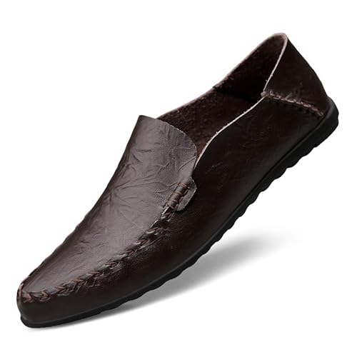 Ninepointninetynine Loafer für Herren, runde Zehenpartie, einfarbig, leicht, rutschfest, flacher Absatz, Hochzeit, klassischer Slipper, braun, 42 1/3 EU von Ninepointninetynine