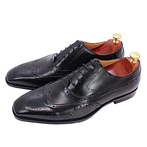 Ninepointninetynine Oxford Anzugschuhe für Herren, Schnürschuhe, quadratischer Zehenbereich, Brogue-geprägt, Flügelspitze, rutschfest, Blockabsatz, Hochzeit, Schwarz , 39 2/3 EU von Ninepointninetynine