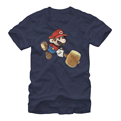 Nintendo Herren Paper Hammer T-Shirt, Marineblau, Klein von Nintendo