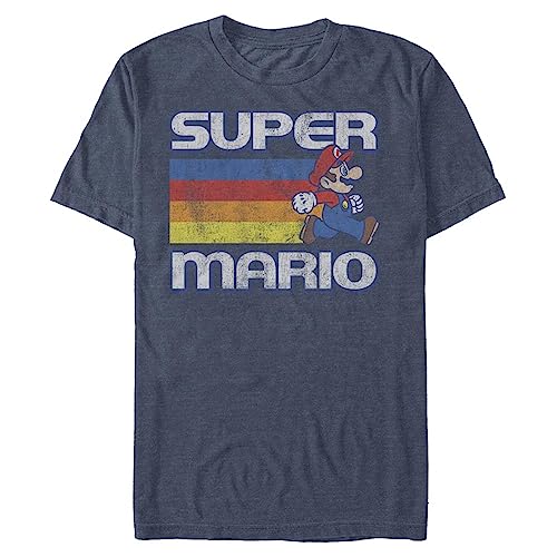 Nintendo Herren Super Mario Running Retro Stripe T-Shirt, Marineblau Heather, 3XL von Nintendo